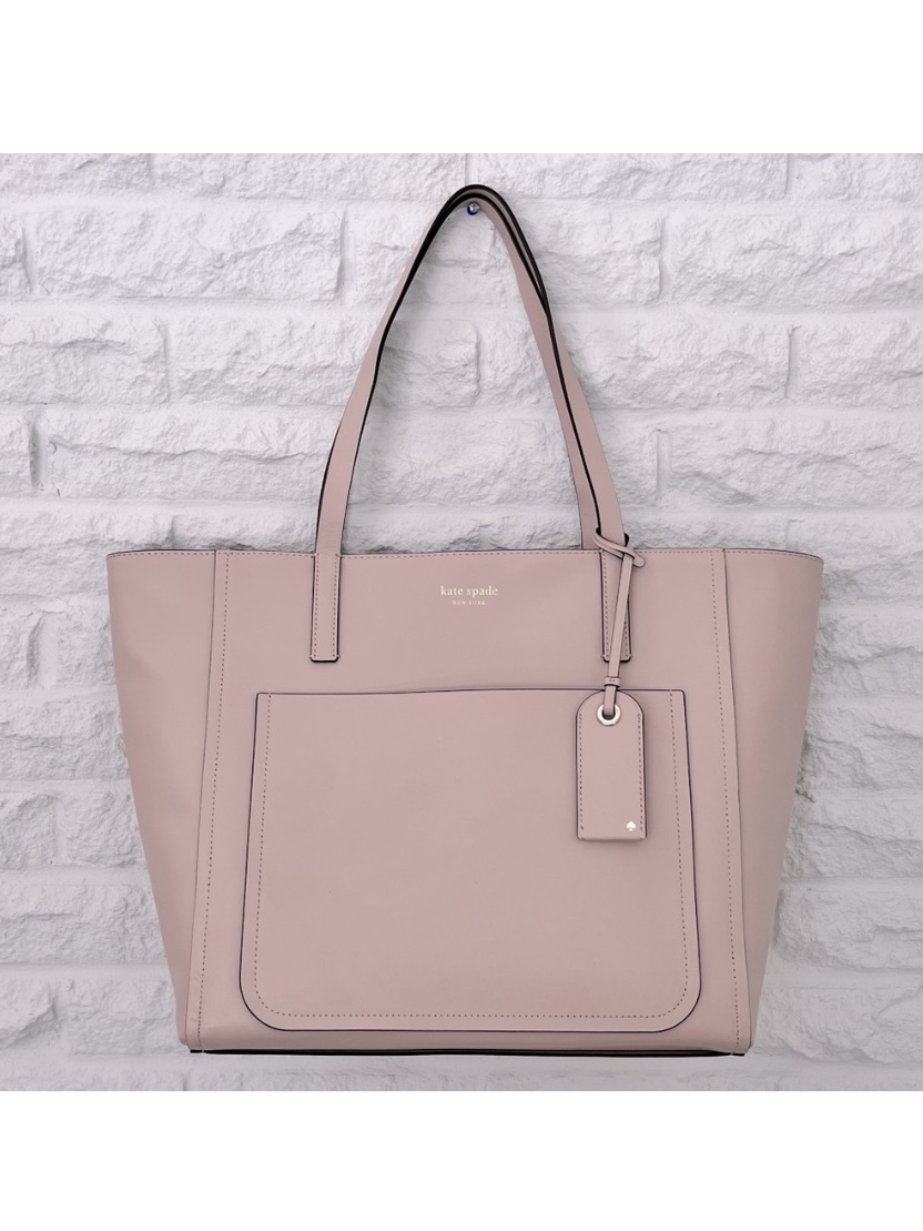 Nwot Kate Spade Greyish Pink Blush Nude ‘Lalena’ Large Pocket Leather Tote Bag